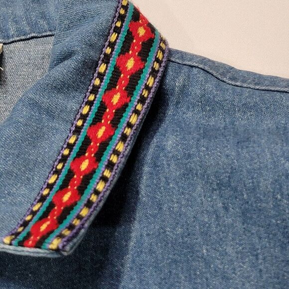 Vtg Coldwater Creek Boho Denim Jacket Womens Large Aztec Embroidered USA - Picture 7 of 13